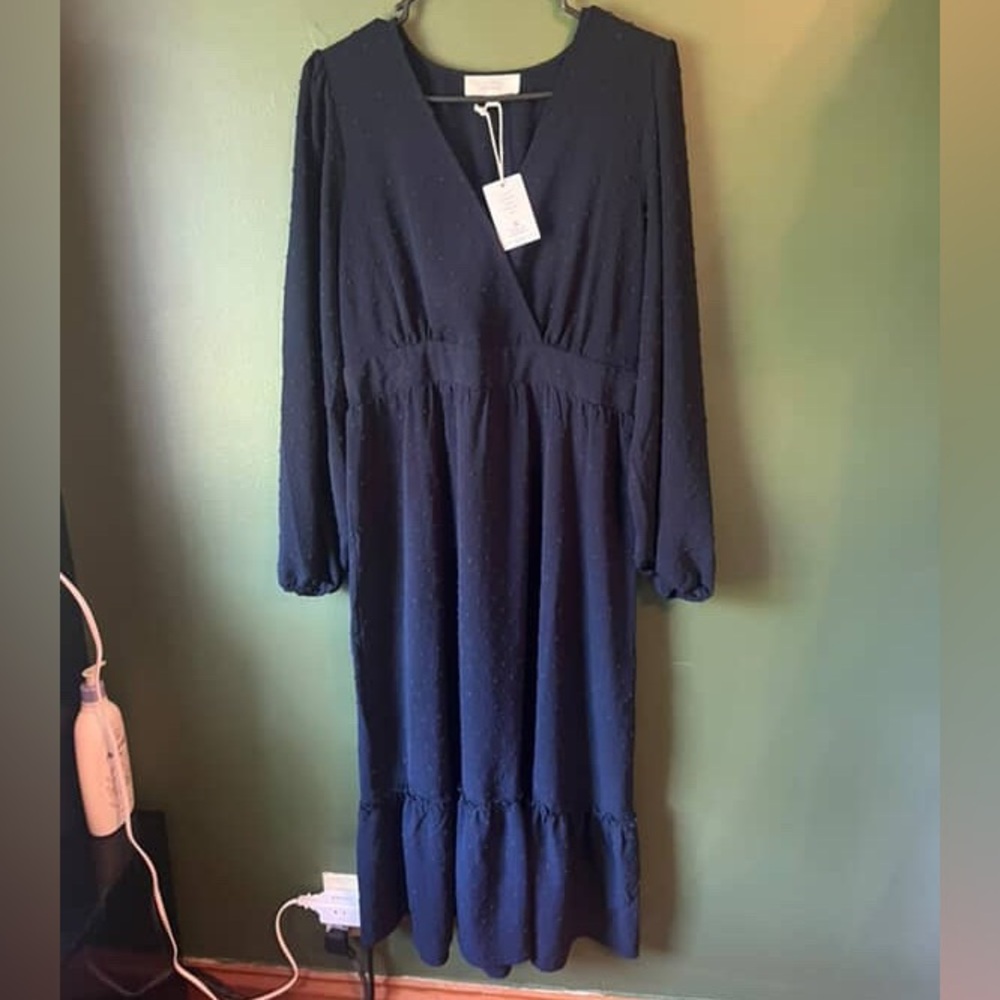 Lucky Brand Blue Tiered Ruffled Long Sleeve Sundress